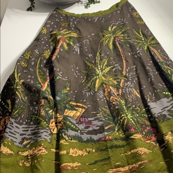 A Line Palm Tree Island Sequence Swing midi skirt women’s 6 brown/green - Picture 6 of 8